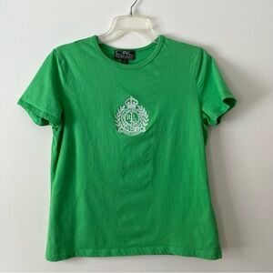 Lauren Ralph Lauren Monogram T-Shirt Large Green Crest Classic Bright Cotton